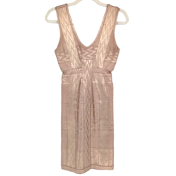 VTG Y2K Herve Leger Aerin Rose Gold Bandage Dress XS Metallic Bodycon Mini Glam - Picture 1 of 14